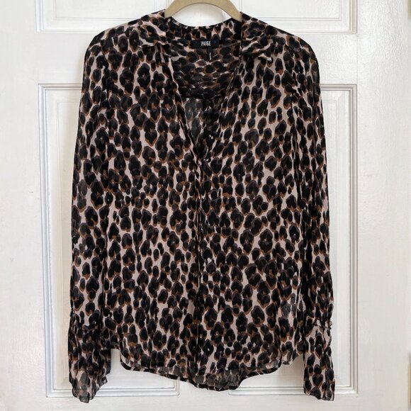 Paige Abriana Blouse Leopard Animal Print Top Shirt Zephyr Button Collared M L - Picture 3 of 9